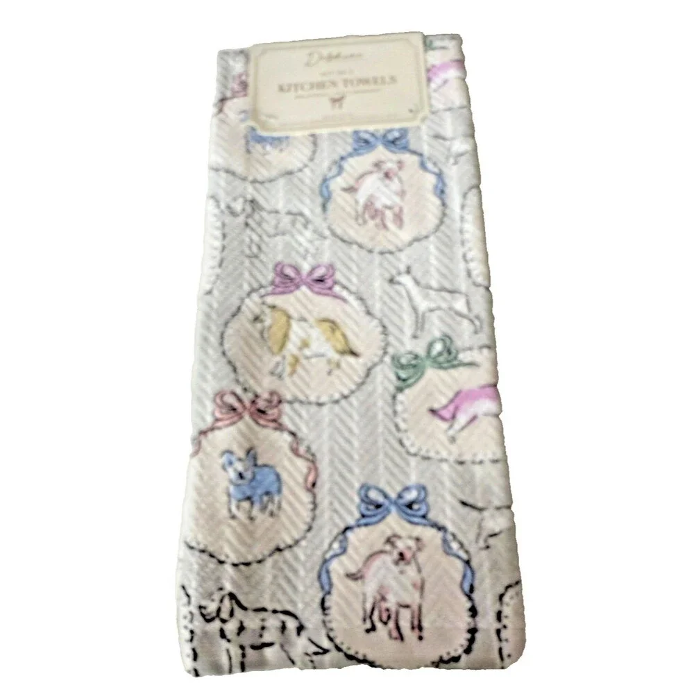 Delphine Parisian Dogs Kitchen Dish Towels Set Of 3 Super Absorbent 100% Cotton